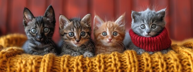 Naklejka na meble Cute kitten is exploring the room, climbing the carpet and sitting on the sofa.