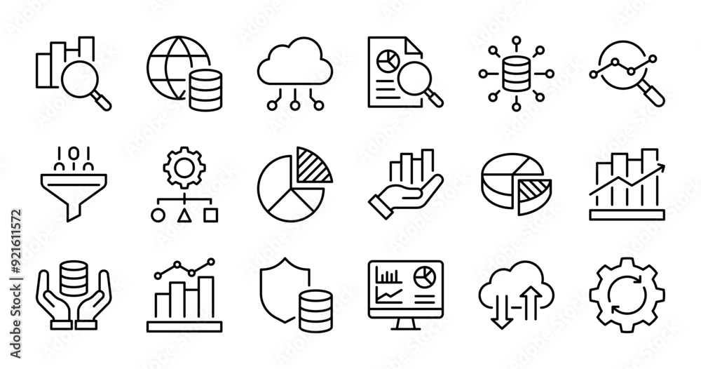 Data analytic line icons set vector illustration. editable stroke Stock ...