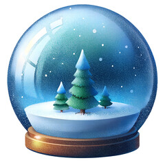 Wall Mural - Sparkling Christmas Snow Globe with Miniature Tree and Snowflakes - PNG. Sparkling Christmas Snow Globe with Mini Tree