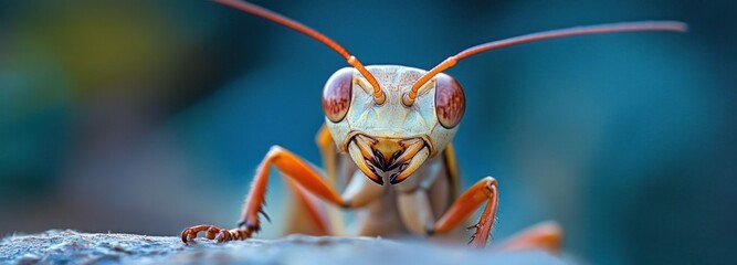 Canvas Print - Close-up of a White and Orange Insect with Large Eyes