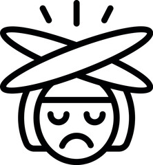 Poster - Line art icon of a sad woman feeling dizzy with objects spinning around her head