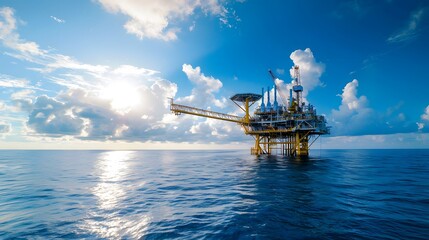 Wall Mural - Offshore oil and gas drilling rig platform on a bright day.