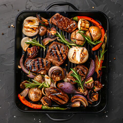 Sticker - Meat and vegetables roasted on grill pan 