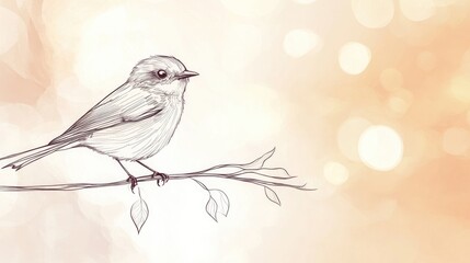Wall Mural - minimalist abstract line drawing of a bird perched on a branch, with a soft-focus background for tex