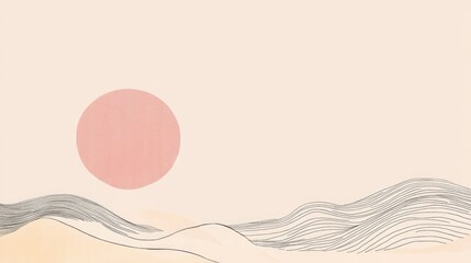 Aufkleber - Minimalist abstract line drawing of a sun, with a soft pastel background that includes space for text