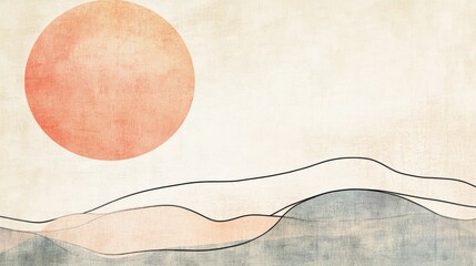 Aufkleber - Minimalist abstract line drawing of a sun, with a soft pastel background that includes space for text