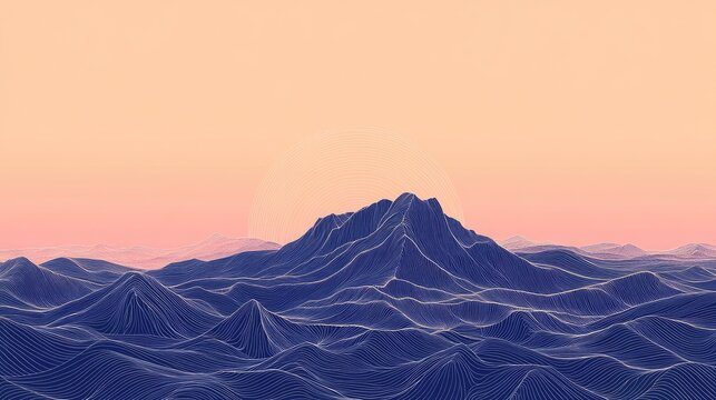 Minimalist abstract line drawing of a mountain range, against a gradient background for text insertion
