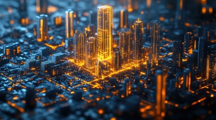 Poster - Digital twin of a city, symbolizing urban planning and management through simulation, with copy space for text, AI-powered 