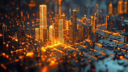 Poster - Digital twin of a city, symbolizing urban planning and management through simulation, with copy space for text, AI-powered 