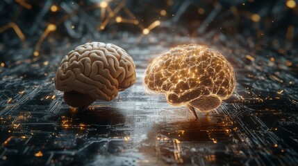 Poster - Human brain visualized alongside an AI-powered neural network, symbolizing the partnership between human and artificial intelligence
