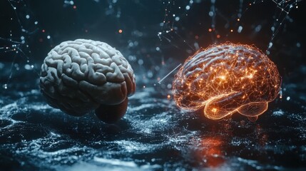 Poster - Human brain visualized alongside an AI-powered neural network, symbolizing the partnership between human and artificial intelligence