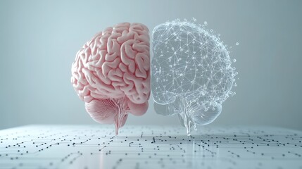 Poster - Human brain visualized alongside an AI-powered neural network, symbolizing the partnership between human and artificial intelligence