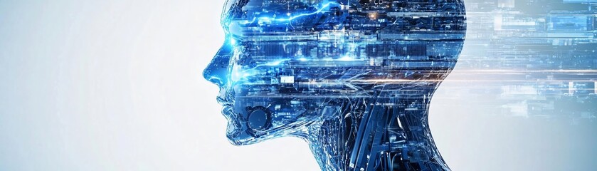 Poster - Futuristic human profile with digital circuitry, representing technology, innovation, and artificial intelligence.