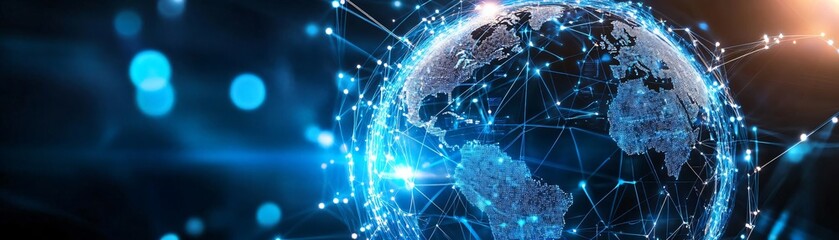Poster - Futuristic globe illustration depicting global connectivity and technology integration in a digital world.