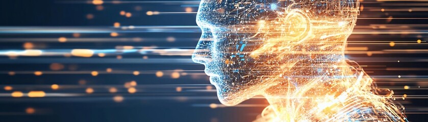 Poster - Futuristic digital figure representing technology, innovation, and artificial intelligence in a mesmerizing light display.