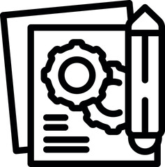 Poster - Line art icon of gears and a pencil on a paper, representing the concept of business planning