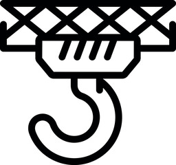 Poster - Black outline icon of a lifting hook hanging from a crane on a construction site