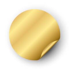 gold sticker label, round circle curl golden shiny glossy badge vector design, use to your premium p