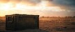 © narak0rn - Rusty metal box on a field with a sunset in the background.