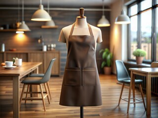 Wall Mural - Blank mock up apron brown color coffee shop barista  indoor lighting