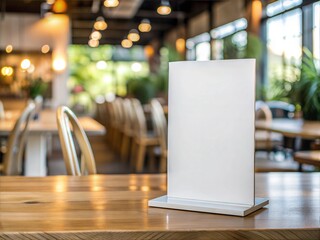 Blank mock up white menu stand A4 size coffee shop barista kitchen props indoor lighting