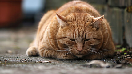 Orange Tabby Cat Resting on Pavement