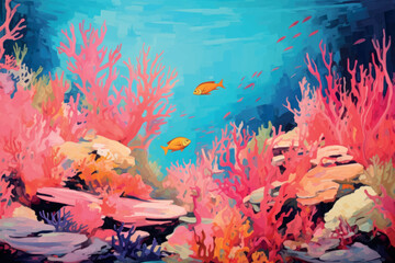 Canvas Print - Vibrant coral reef with fish