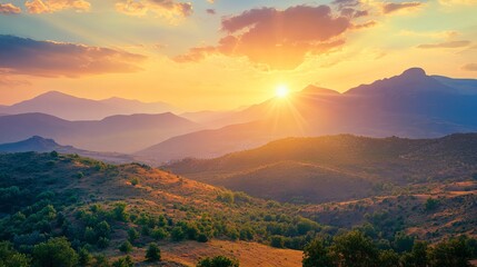 Canvas Print - The beautiful Turkish mountains at sunset, showcasing a picturesque natural landscape.