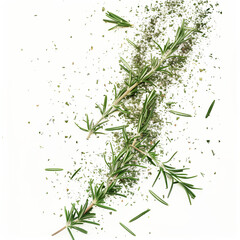 Wall Mural - Floating dried rosemary with powder in air, on white background