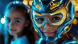 © K-MookPan - Close-up, children in futuristic robot costumes for Halloween, highlighting creativity and fun.
