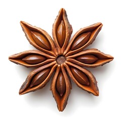 Detailed Close up of Aromatic Star Anise Pods on Plain White Background