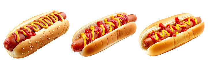 classic hot dogs with mustard on transparent background