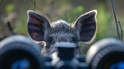 Wall Mural - wild hog through rifle scope: view of a wild hog seen through a rifle scope, focusing on hunting.