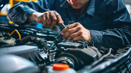 Mechanic working on a car engine