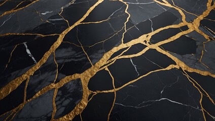 Wall Mural - Close-up of black marble with gold veins.