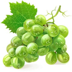 Wall Mural - fresh green grapes with leaves isolated on white background