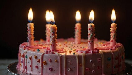 Canvas Print - Pink birthday cake with candles