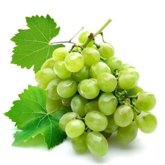 Wall Mural - fresh green grapes with leaves isolated on white background