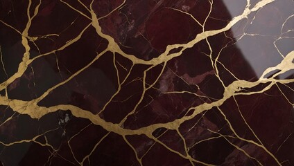 Wall Mural - Close-up of dark red marble with golden veins.