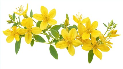 Wall Mural - saint johns wort or Hypericum flowers  on white background