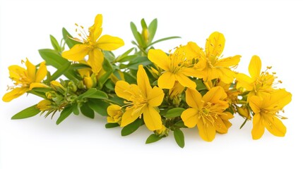 Wall Mural - saint johns wort or Hypericum flowers  on white background