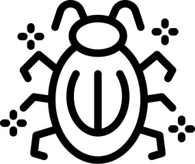 Sticker - Simple black and white icon of a bug surrounded by stars, representing a software glitch being solved