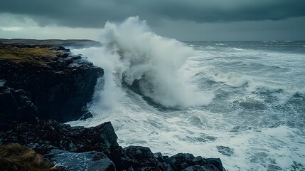 Poster - waves crashing on rocks