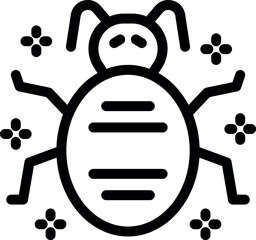 Poster - Simple line drawing icon of a beetle with a pattern on its back, surrounded by small snowflakes