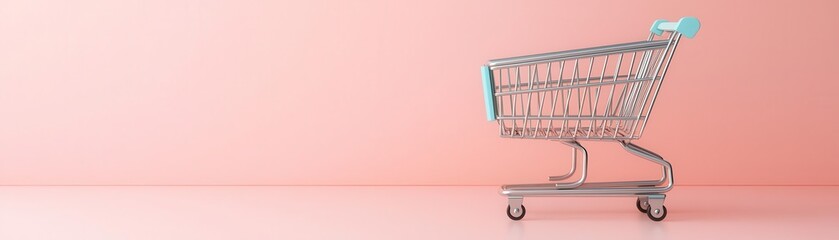 Online shopping cart flat design top view for fashion theme 3D render Triadic Color Scheme