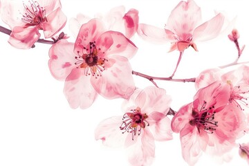 Wall Mural - pink watercolor flowers on white background