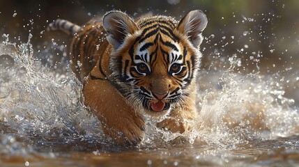 Wall Mural - tiger swimming in water