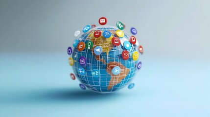 Poster - 3D Globe with Orbiting Search Engine Icons Symbolizing Global Internet Connectivity