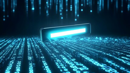 Aufkleber - 3D Search Bar Floating Over Binary Code Symbolizing Data Processing