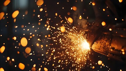 Poster - close up of vibrant welding sparks in an industrial setting